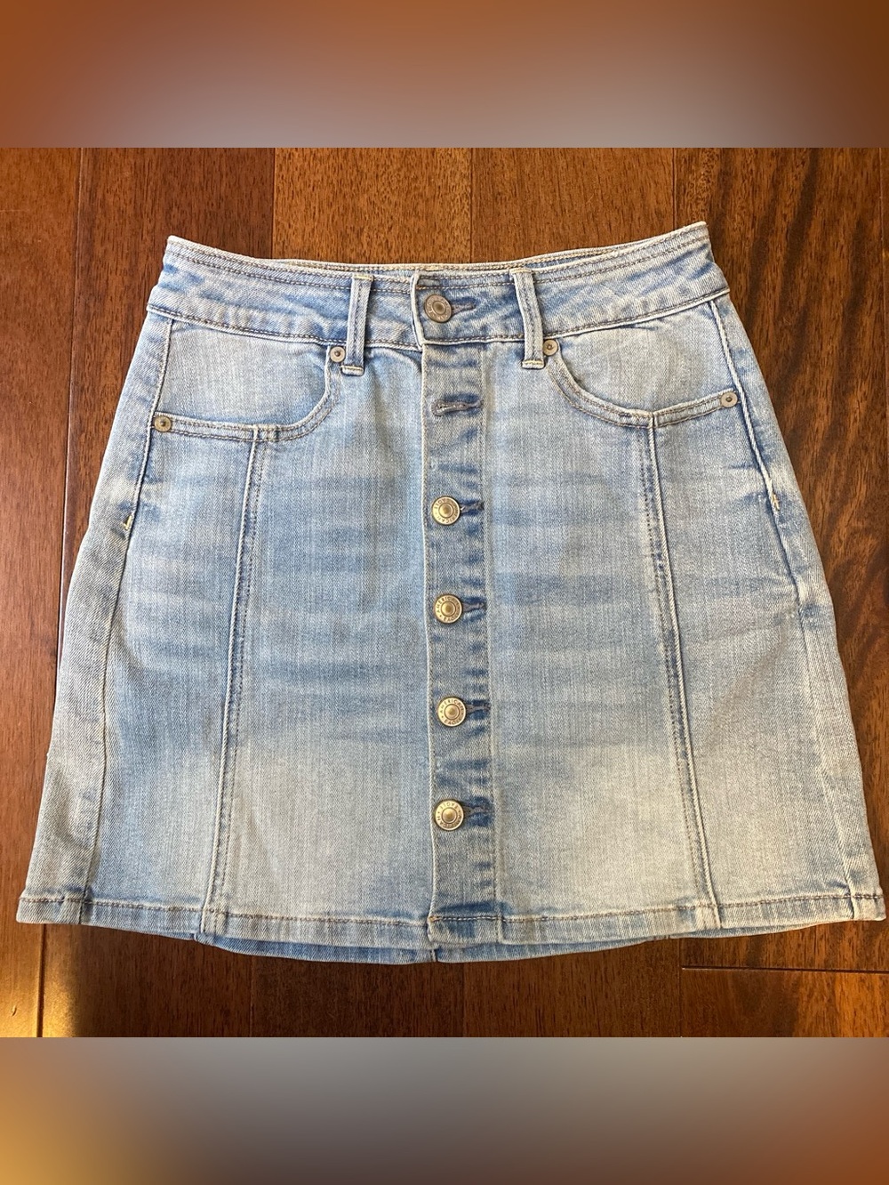 American Eagle Outfitters Light Blue Button-Front Denim Mini Skirt